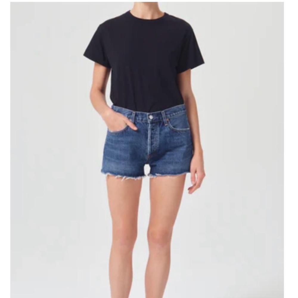 Agolde Medium Blue High-Rise Raw-Hem Jean Shorts
